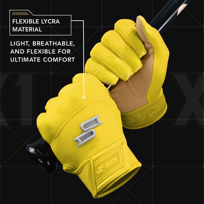 SSK X1 Color Rush Adult Baseball Batting Gloves - Durable Cabretta Leather Palm - 11 Colorways - Image 4